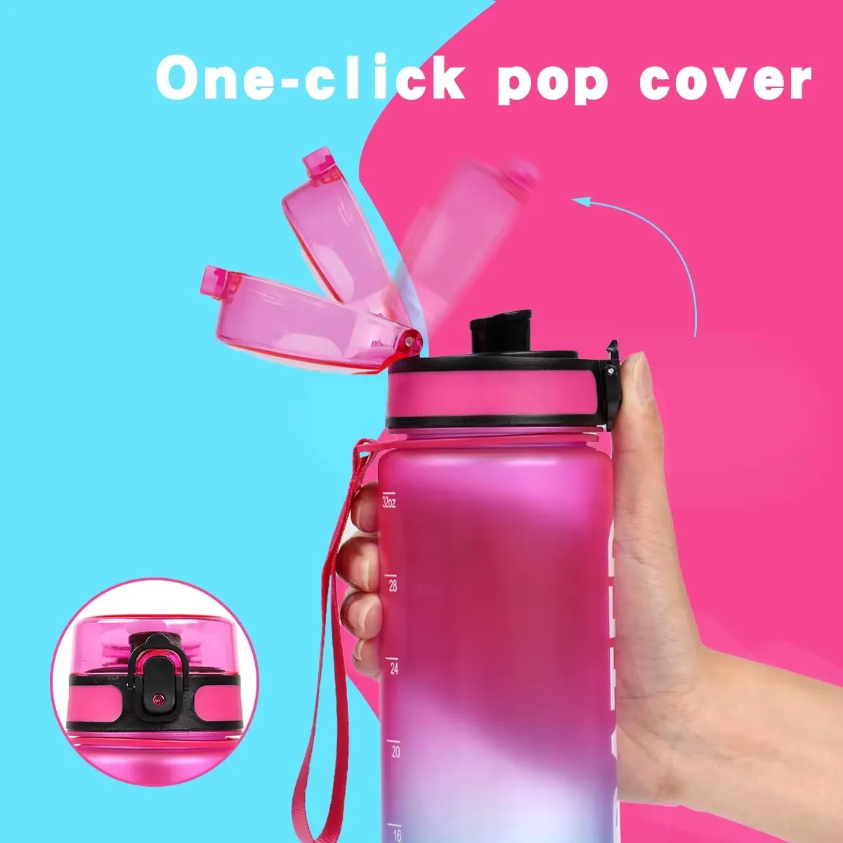 1000ml Gradient Sports Water Bottle with Time Marker - Leak-Proof & Durable