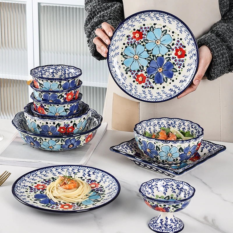 

Colored ceramic, creative noodle, soup bowls, high-end, plates, household exquisite hand-painted tableware