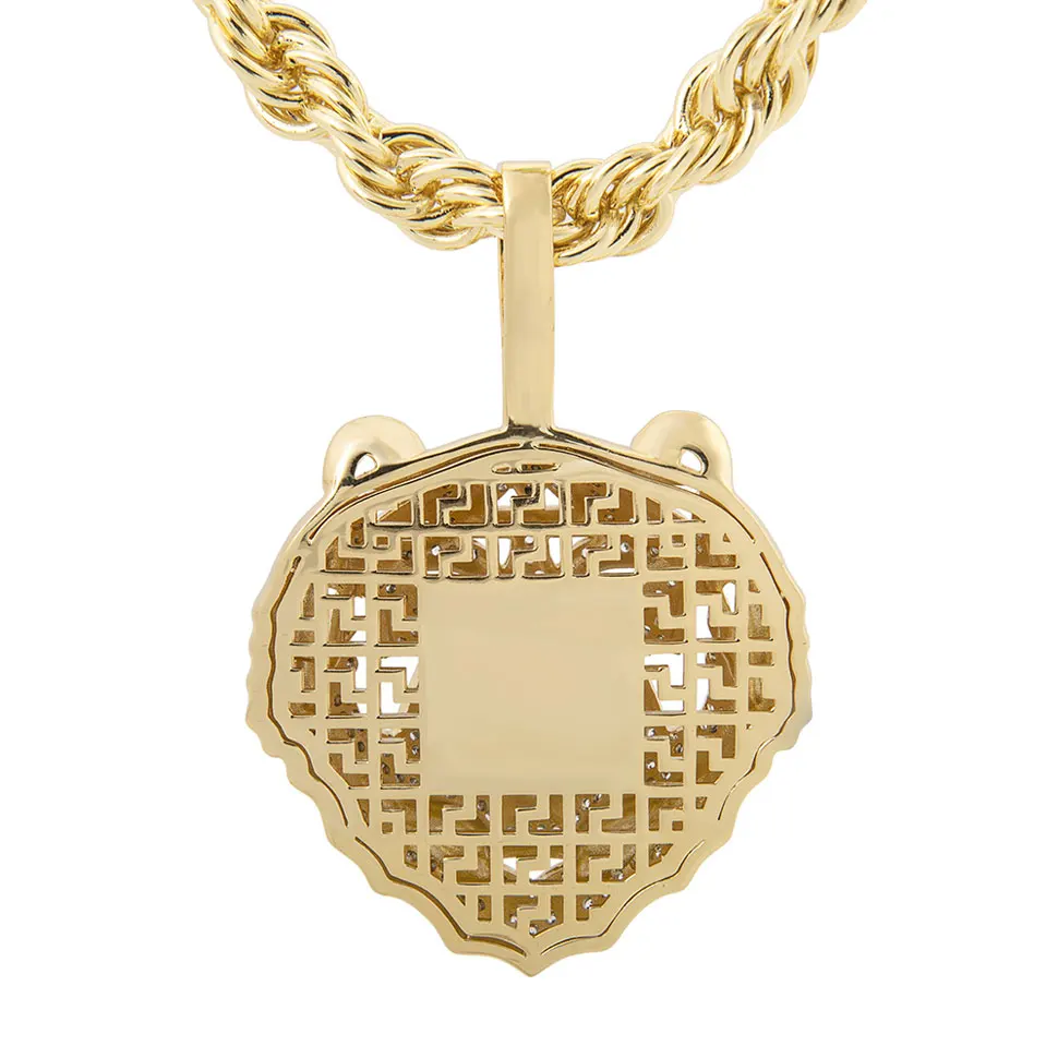 Hip Hop Iced Out Tiger Head Pendant Necklace Birthday Anniversary or Men Women Gift Fashion Jewelry Gift Stainless Steel Chain