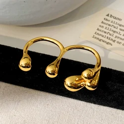 Silver Double - Finger Geometric Opening Ring - Minimalist Trendy Fashion Jewelry (RT2320G)