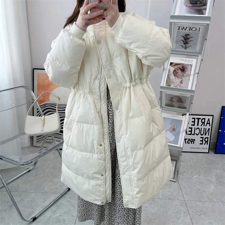 puffer coat women Thick Loose Parkas Women Fashion Stand Collar Solid Drawstring Waist Coats Elegant Ladies Long Cotton Jackets Female N1581 long puffer