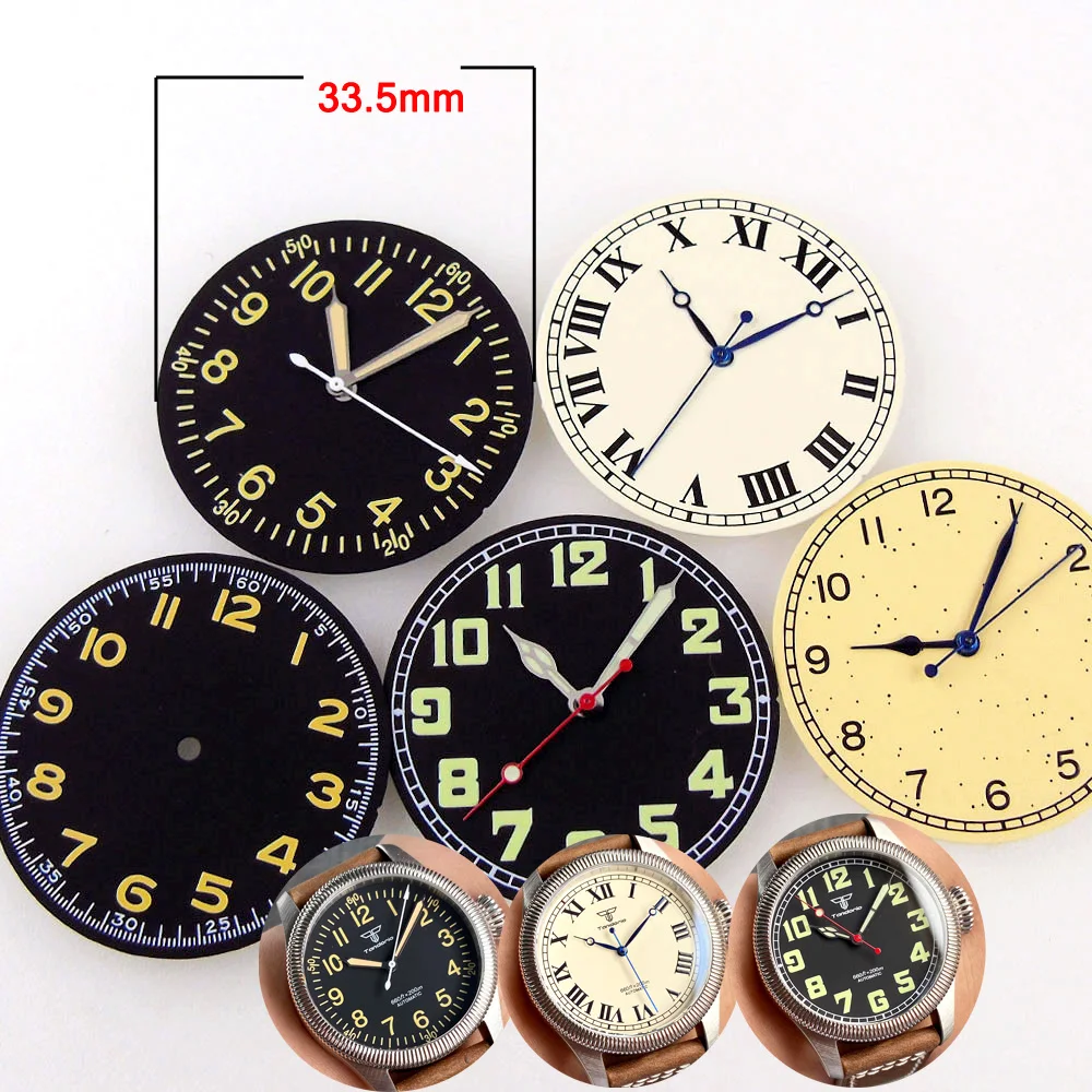 

33.5mm Nologo Vintage Watch Dial for NH35 NH36 NH37 NH38 NH39 ETA2824 PT5000 MIYOTA DG MINGZHU 2813 Diver Wristwatch Hand Set