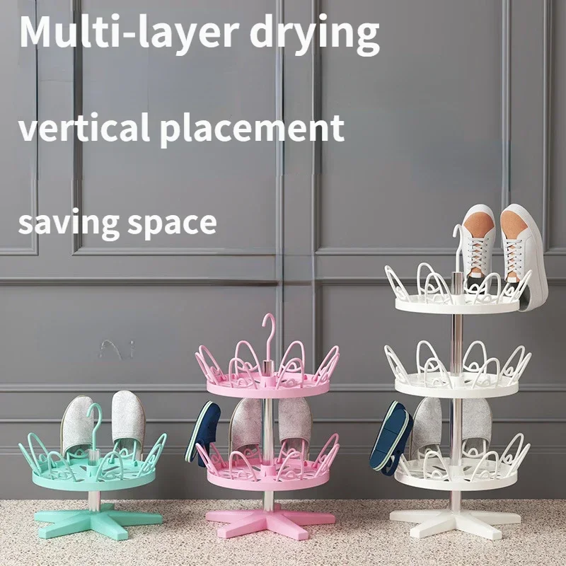 1/2/3 Layer Shoe Drying Rack Storage Organizer Space Saving Shoes Hanging Home Rotate 360 Degrees Shoe Hanger Shoes Floor Rack 3