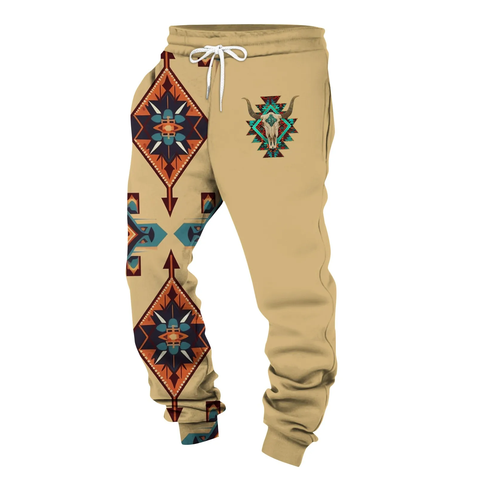 

Spring And Autumn Sports Fitness Pants Solid Color Ethnic Print Trousers Men'S Loose Running Casual Large Size Sweatpants