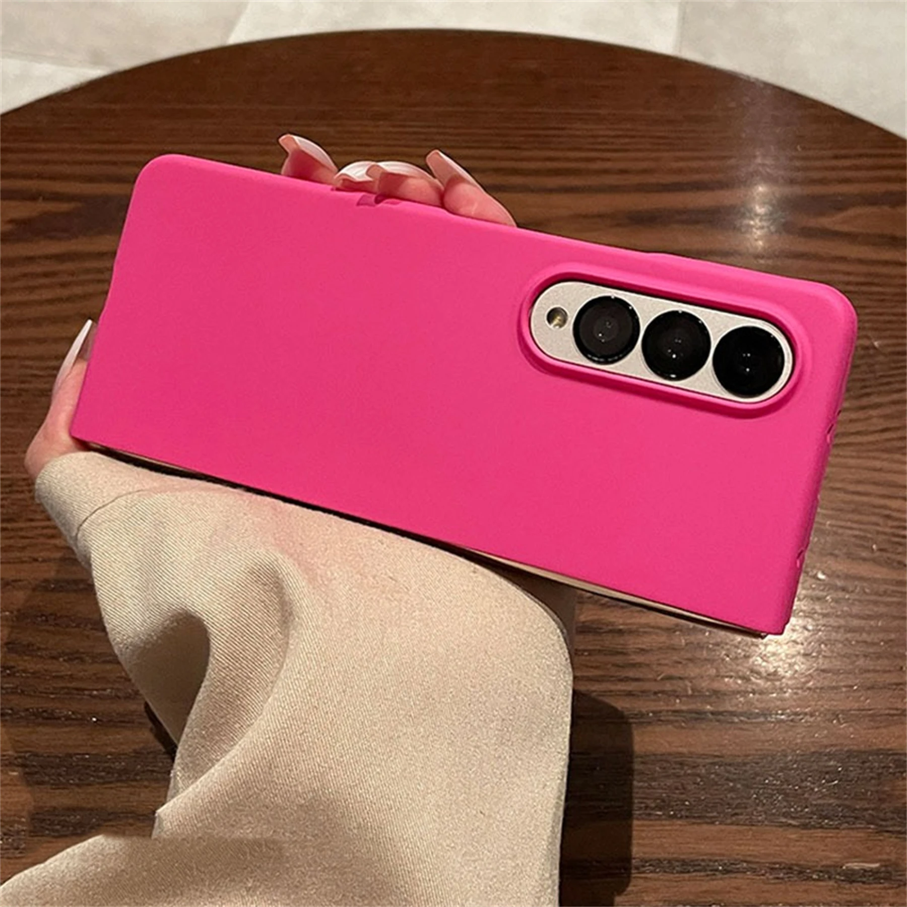 Custodia Semplice Coreana Di Lusso Color Caramella Rosa Rossa Solida Per Samsung Galaxy Z Fold4 5G Z Fold4 Fold4 Fold3 Cover Antiurto