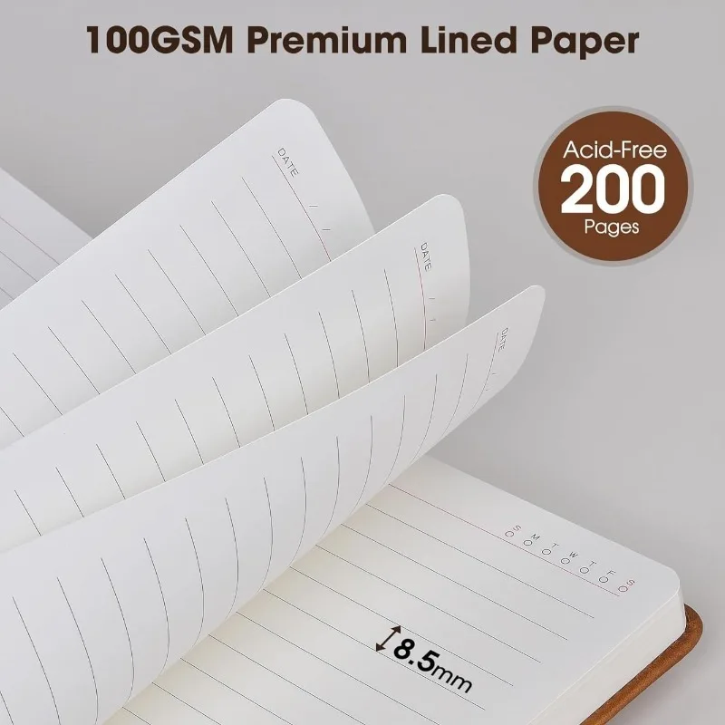 A5 Hardcover-Leder-Skizzenbuch mit 200 Seiten Dickes Blanko-Papier zum Schreiben Unliniertes Notizbuch Geschenk für Männer und Frauen – Detail 6