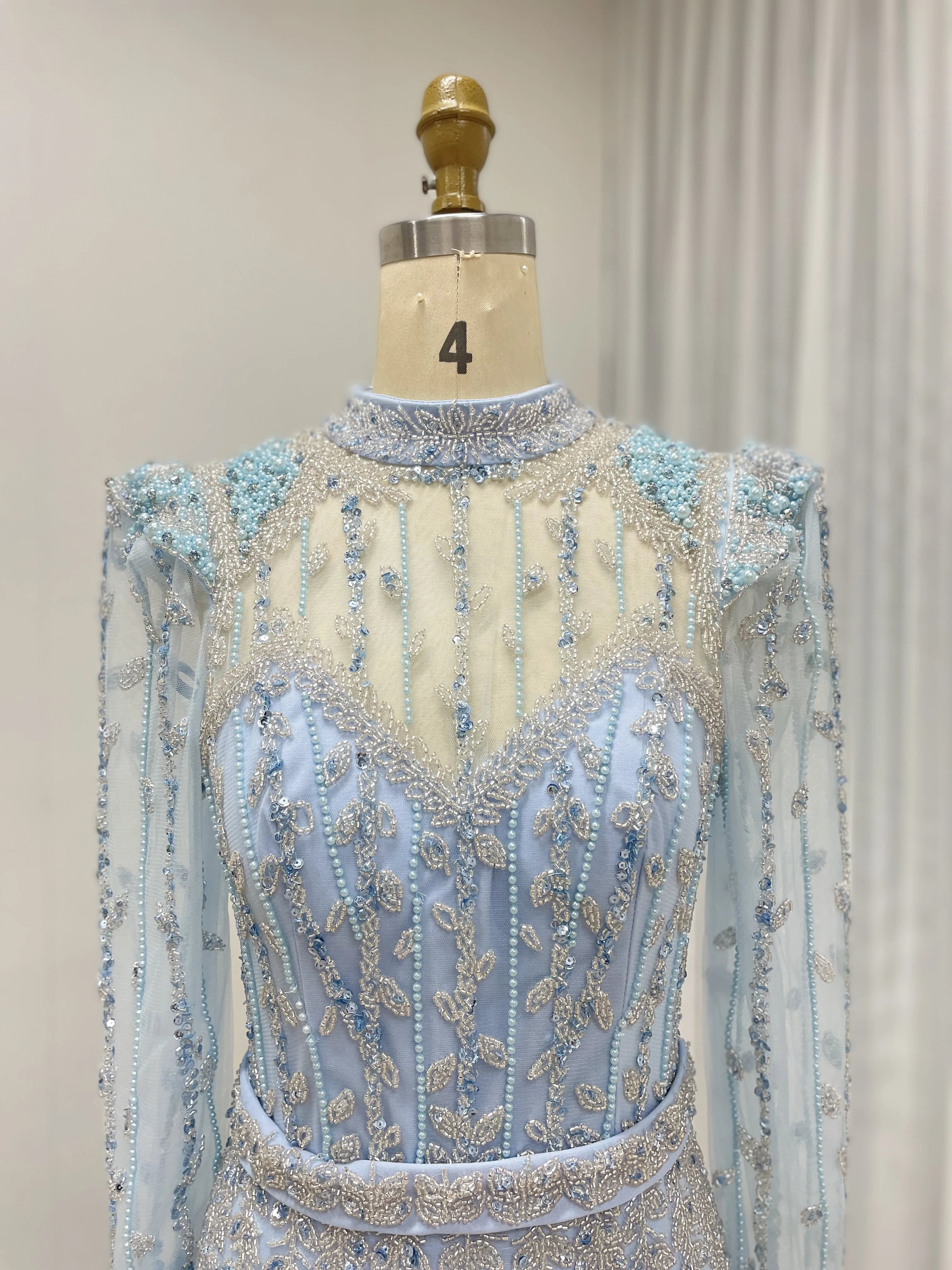 MYMB Neue Ankunft Luxus Langarm Elegante Meerjungfrau Perlen Perlen Arabisch Abendkleider Kleid für Formelle Anlässe Party MB40388 – Detail 10