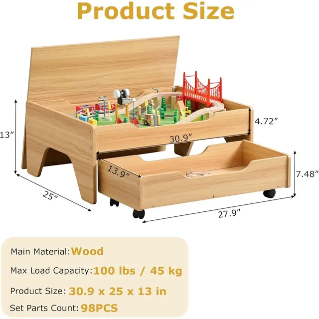 19953-121a1d.jpg 3-in-1 Wooden Train Activity Table with Storage, Rolling Toddler Train Track Table for Building and Gaming