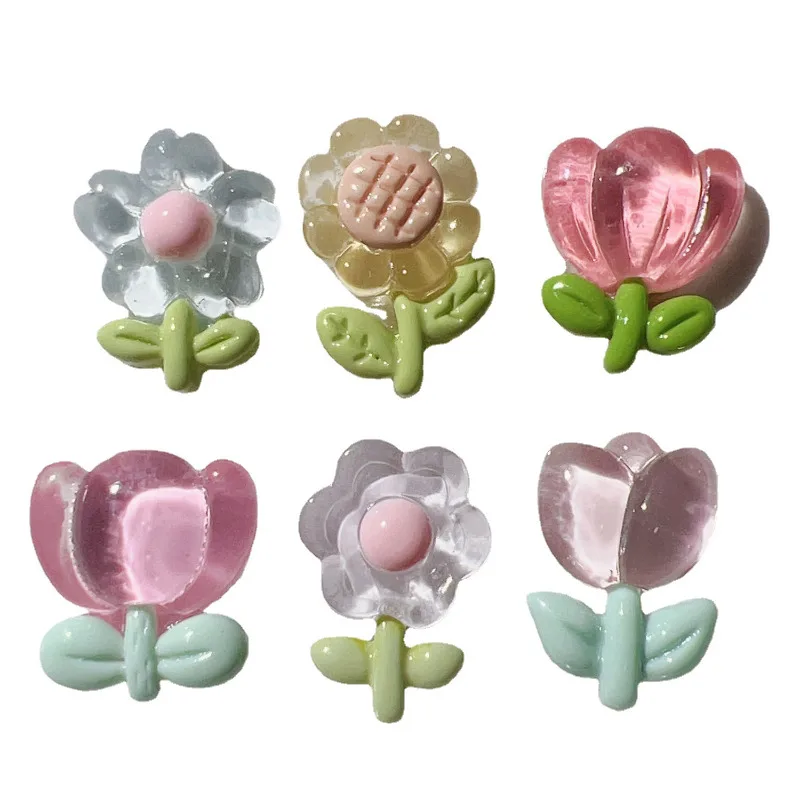 미니 카와이 다채로운 젤리 플라워 시리즈 송진 클립 아트, DIY 수제 머리핀 쥬얼리, 휴대폰 케이스 장식 액세서리, 10 개