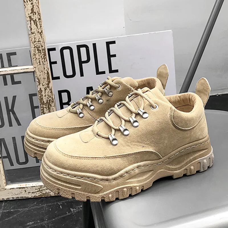 Frosted Leather New Men's Shoes Thick-soled Comfortable Student Sports Shoes Lace-up Sneakers Fashion Short Boots Luxury Shoes 4