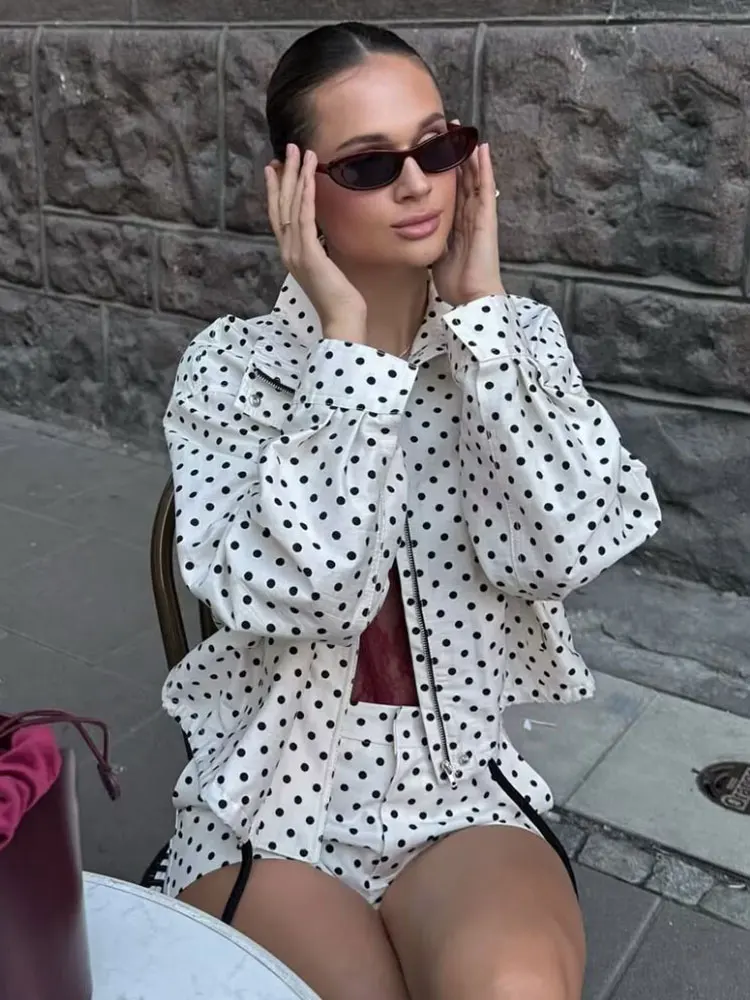 HH Women Elegant Polka Dot Coat Long Sleeve Buttons Zipper Overcoat Jackets 2025 Autumn Loose Casual Maternity Outfit Tops