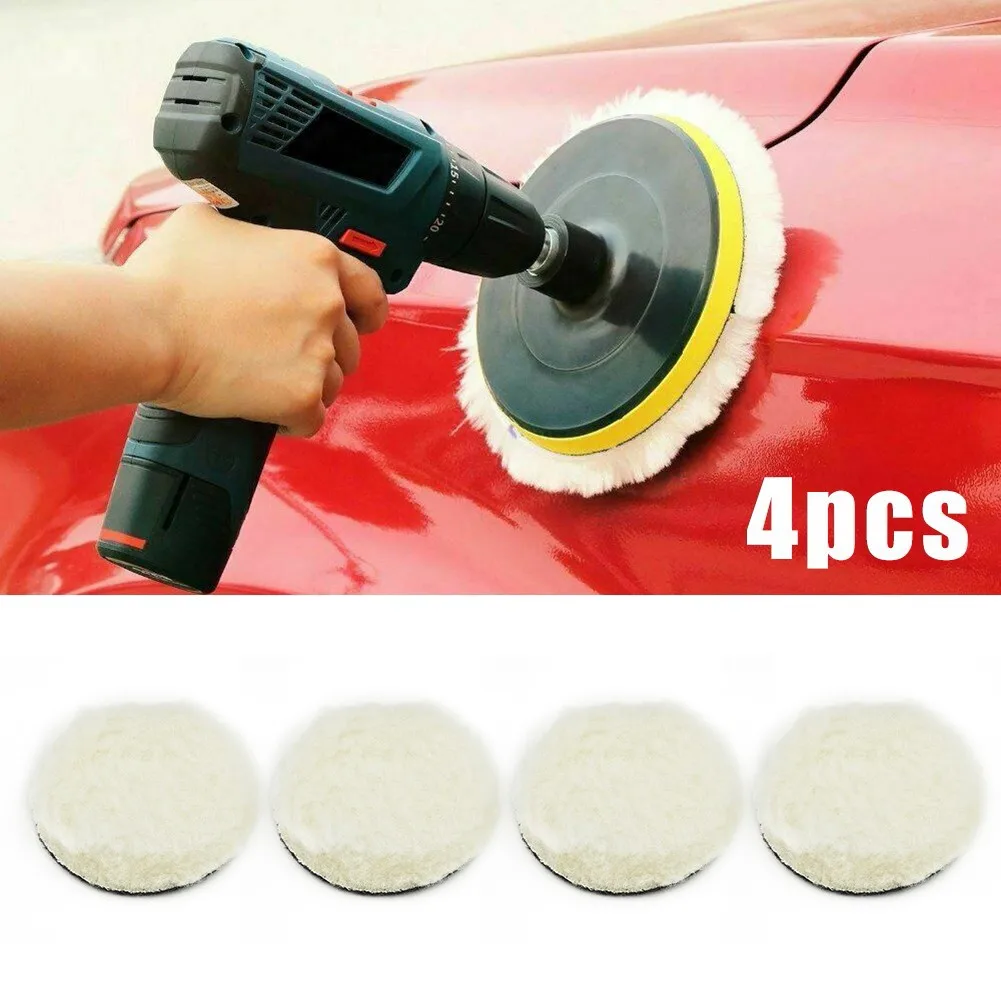 4pcs Wool Buffing Polishing Pad For Polishermachine Waxing Polishing