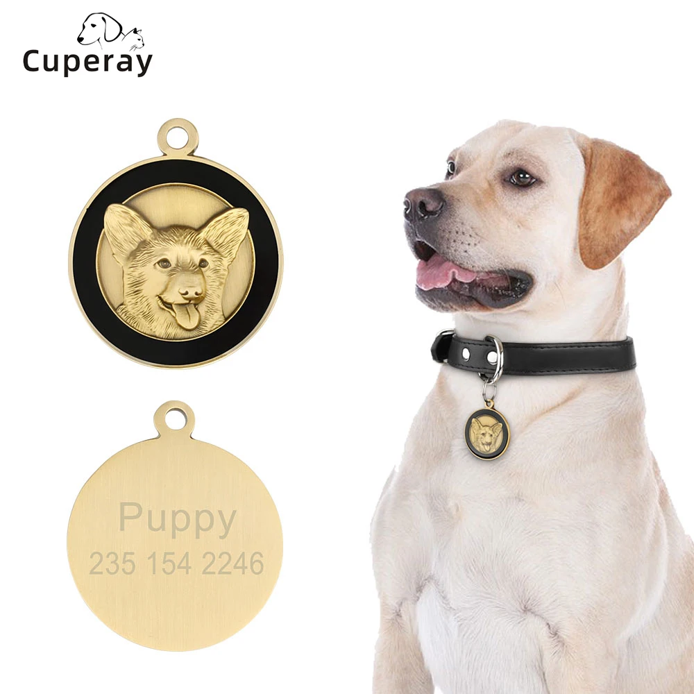 

Pet Collar Accessories Custom Dog ID Tags Prevent Lost，Solid Bronze Personalized Pet Tags Free Engraving Name Phone for Cats Dog