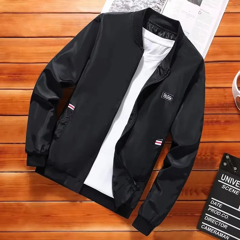 جاكيت بومبر كاجوال للرجال بأكمام طويلة بياقة بيسبو...