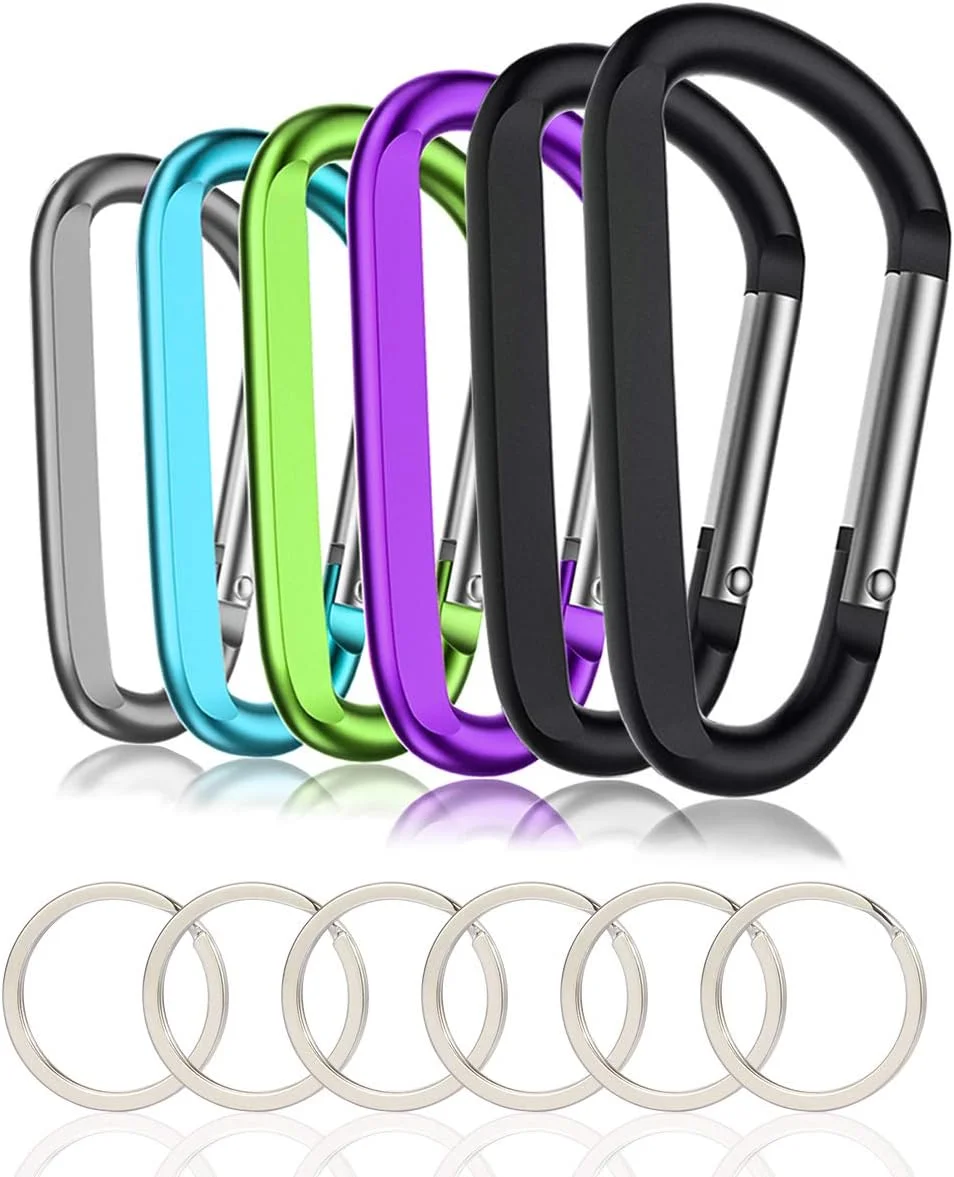 6PCS Carabiner Clip Aluminum D Ring Shape 6PCS Keyring Hook