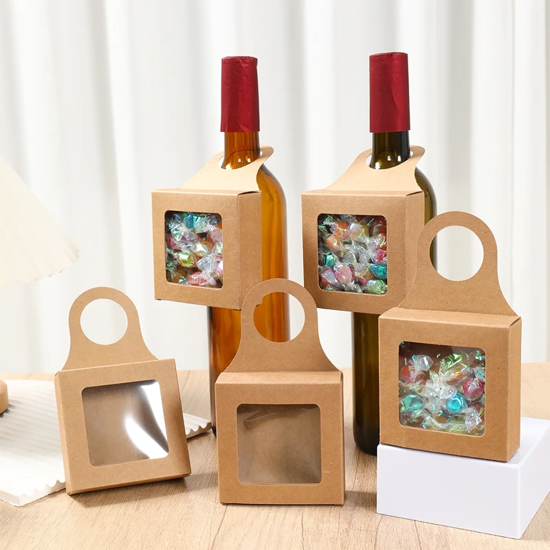 10pcs Kraft Paper Wine Gift Packaging Boxes with Window – Folding Hanging Candy, Biscui... - SKU WGBP2019 - UGI Packaging
