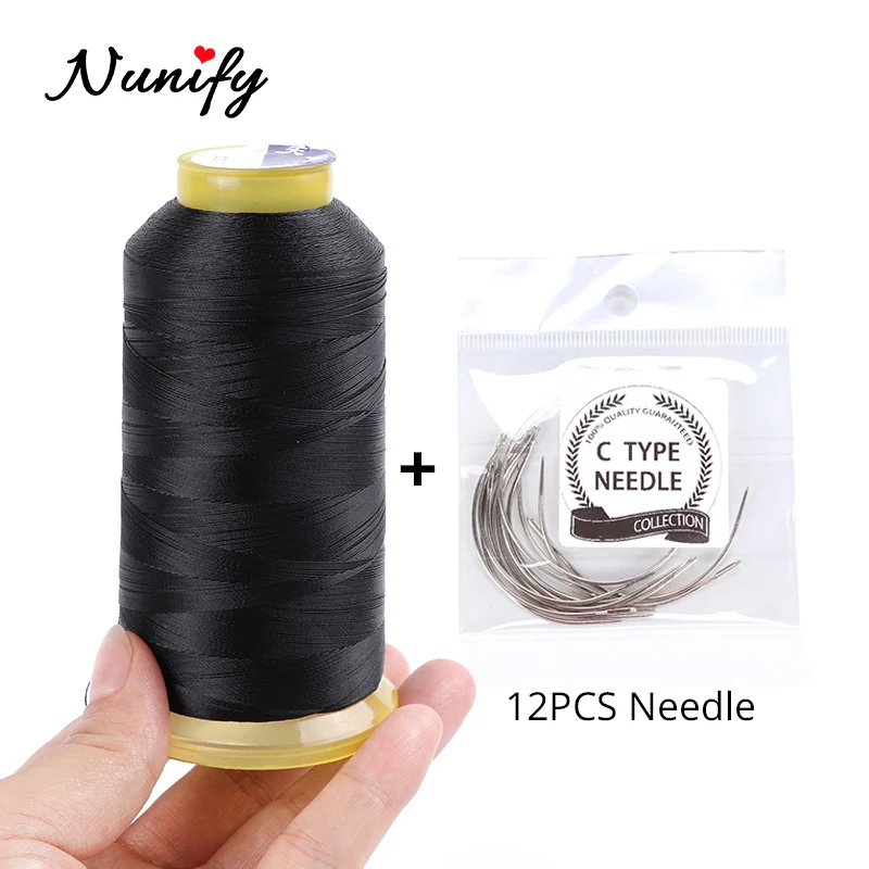

Curved Needles And Thread Kit 1Roll 2000M Black Polyester Thread Hair Weaving Thread Weave Needle Hair Threading Tools C Needles