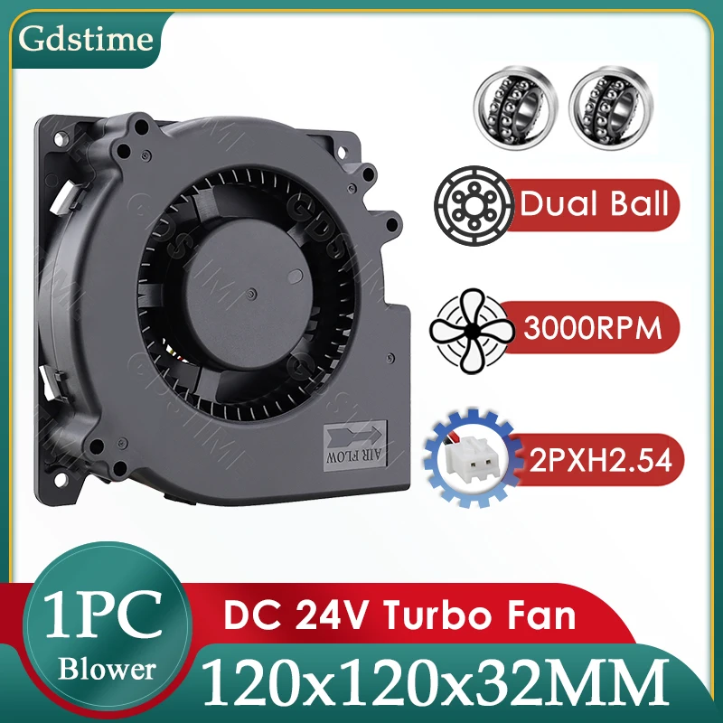 Gdstime 120MM Fan 24V DC Brushless Centrifugal Turbo Blower 120MM*32MM Dual Ball Cooler for BBQ Grill,Industrial Cooling Computer Case Cooling Fan Server Fans