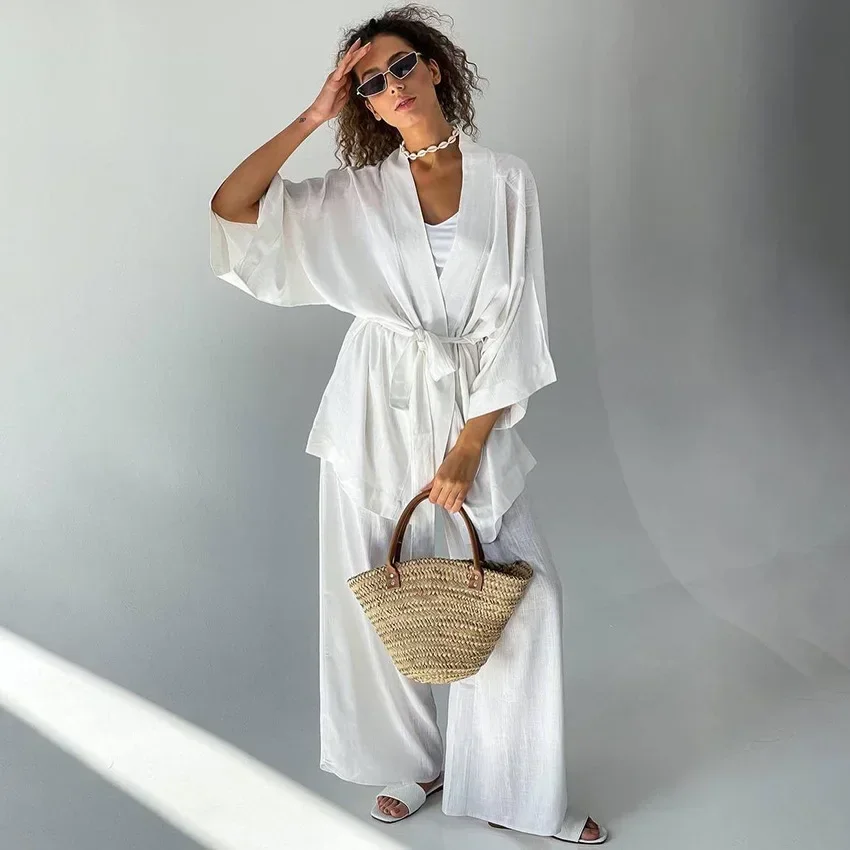 Solid Color Women's Pajamas Robe Sets Drop Sleeve Sexy Woman Nightie Loose Flare Bathrobe Female Pijama Sexy Mujer