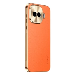 Premium Plating PU Leather Texture Non - Slip Lens Protection Case with Lichee Pattern & Shockproof Bumper for Vivo iQOO 15R (Orange)