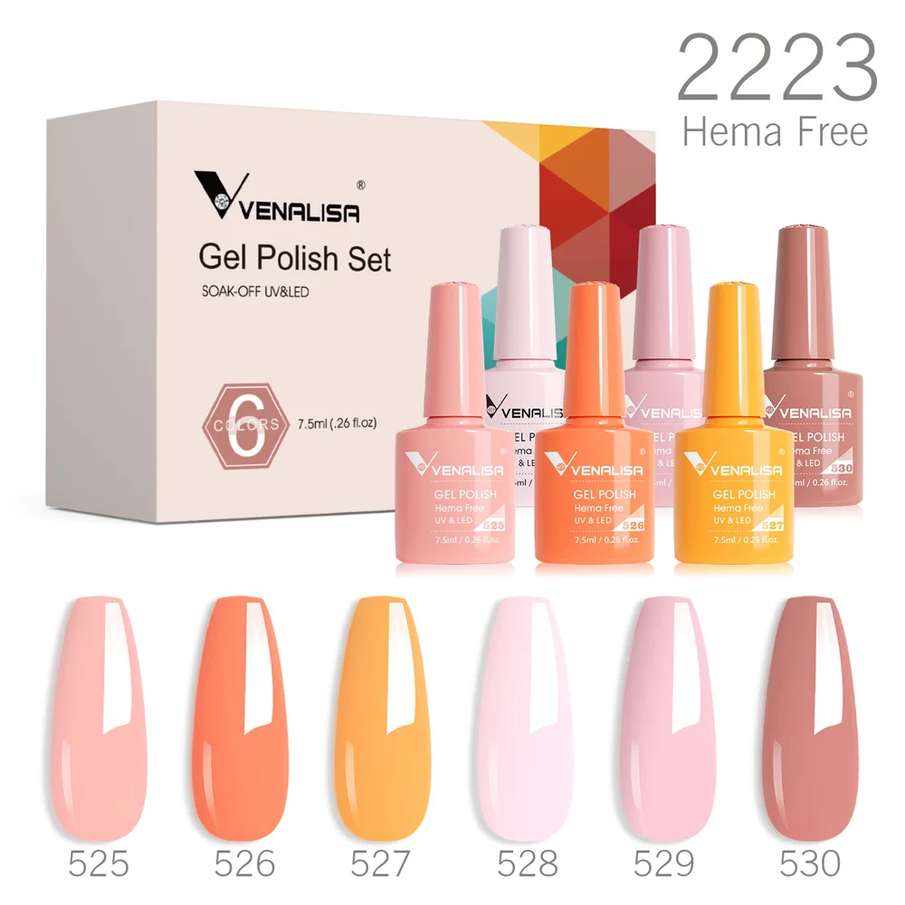 6-Piece HEMA-Free Jelly Pink Nude Gel Nail Polish Set - Soak-Off UV/LED Semi-Permanent Lacquer Collection