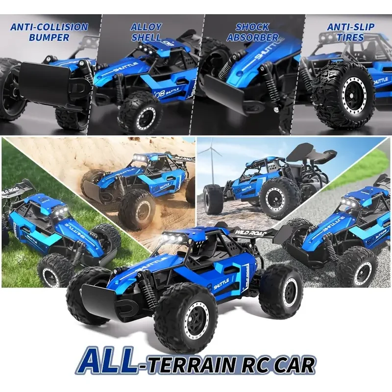 1:16 스케일 전동 RC카 20KM/H 고속 2WD 오프로드 무선 조종 트럭 2.4GHz LED 라이트 장착 장난감 자동차 어린이 선물