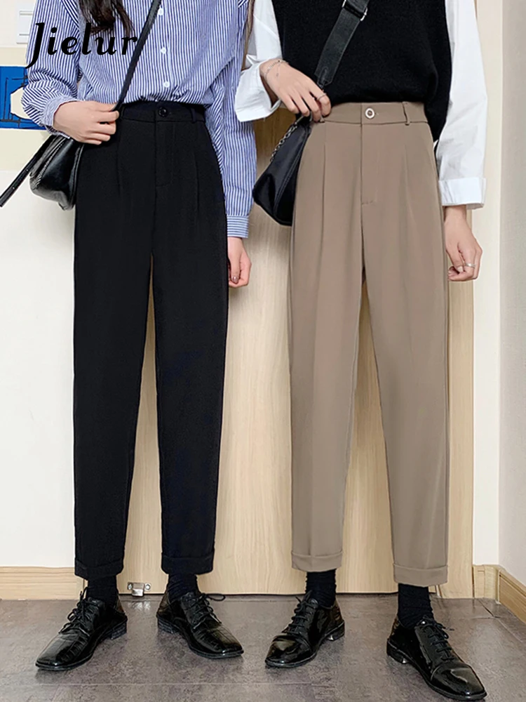 

Jielur Autumn Korean High Waist Suit Harem Pants Women Fashion Casual Slim Office Lady Capri Khaki Black Pants Female S-XXL