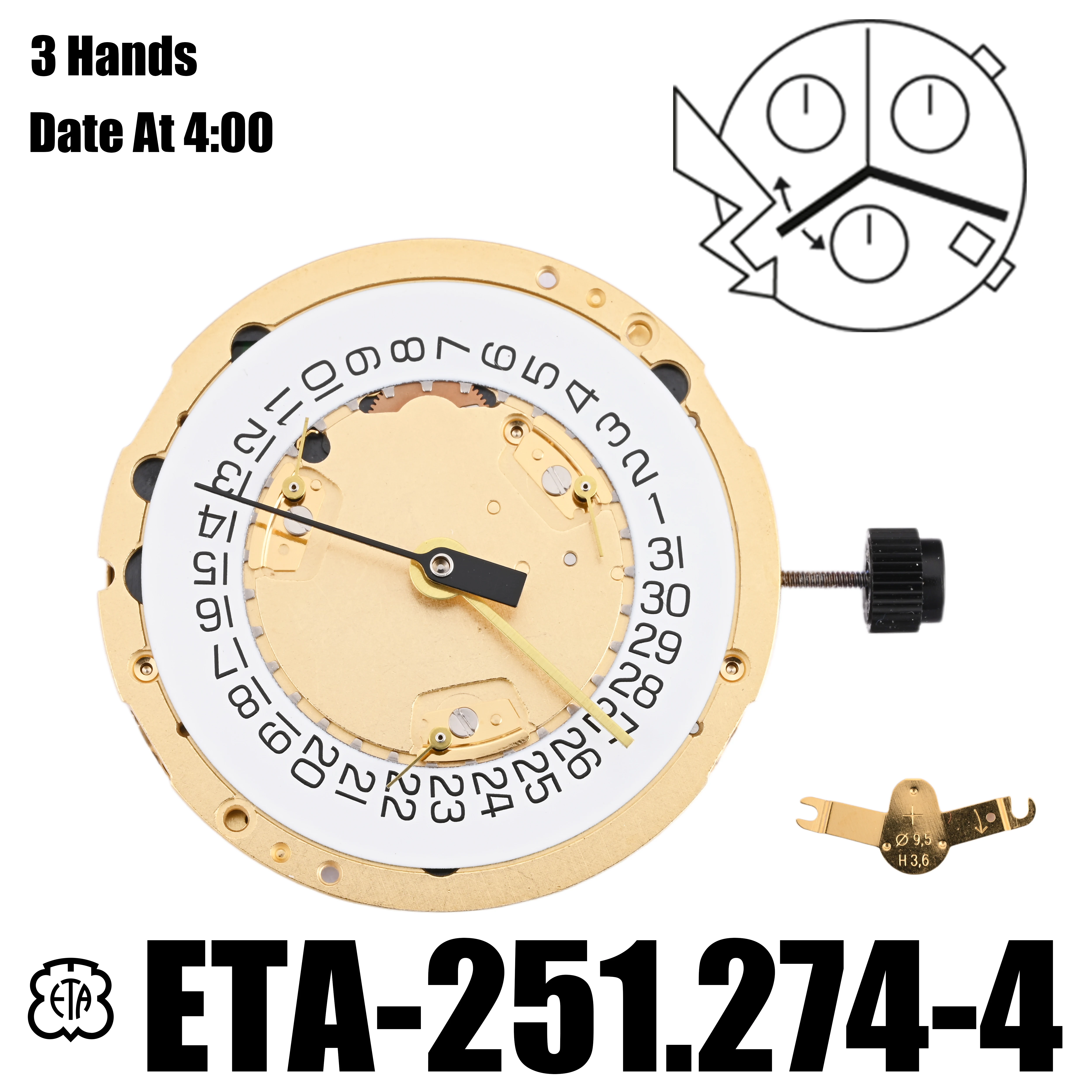 

251.274 Movement ETA 251.274 Movement Replaces Eta 251.272 Chronograph White Disk on 4 Brand New Original movement