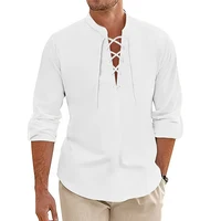 Chemise Vintage à manches longues pour hommes, haut Viking médiéval en coton, Costume d'halloween, t-shirts respirants pour hommes, chemises de Yoga, nouvelle collection 3