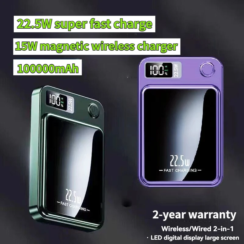 

100000mAh Wireless Power Bank 22.5W Magnetic Qi Portable Powerbank Type C Fast Charger For iPhone Samsung Xiaomi Mini MaCsafe