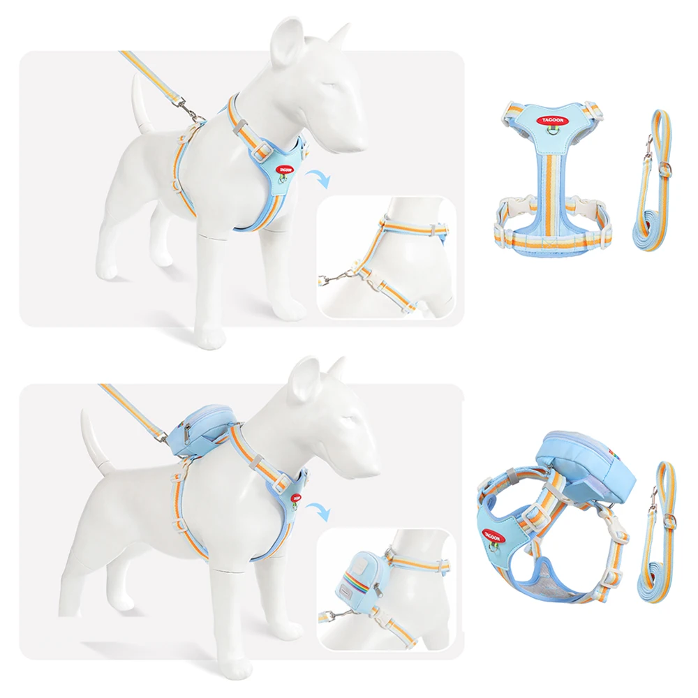 Regenbogen Reflektierendes Hundegeschirr Mit Leine Und Rucksack_voghion.com