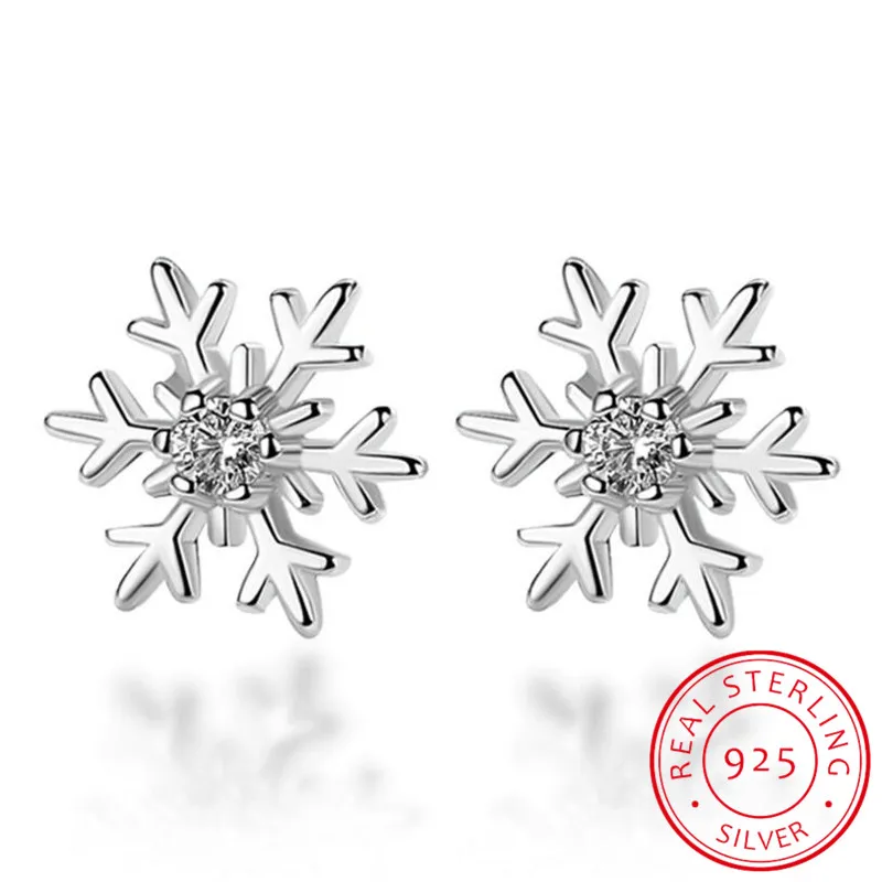 

925 Sterling Silver Hollow Snowflake Zirconia Flower Stud Earrings For Women Christmas Gift brincos oorbellen S-E267