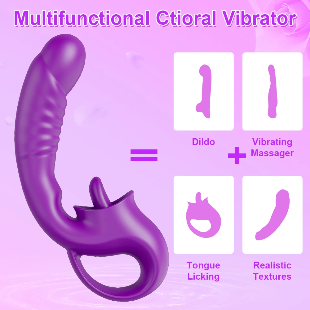 Clitoral Licking G Spot Vibrator for Women Clit Stimulator Realistic Dildo with 10 Licking & Vibrating Modes A_voghion.com