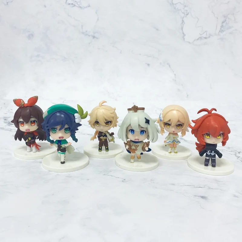 

Anime Figure 6pcs Genshin Impact Game Cartoon Aether Lumine Amber Venti Diluc Paimon Dolls Toy Kawaii Character PVC Kid Gift