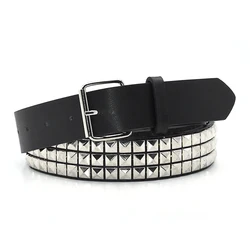Unisex Studded Punk Rock Belt with Pin Buckle - Black - 110cm (Silver)