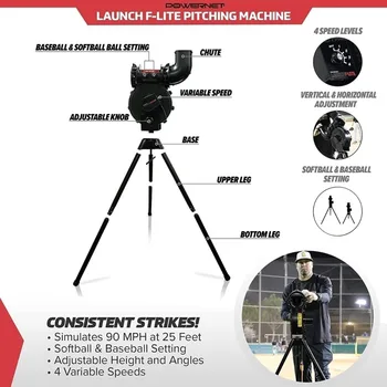 Launch F-lite Softball & Baseball Pitching Machine, Dimpled Practice Balls, Bucket of Baseballs, Coaching Bucket Bundle 2