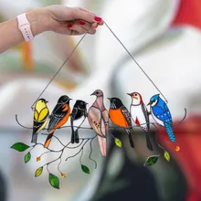 

Colored Window Bird Pendant Wind Chime Acrylic Tropical Bird Hanging Decorations Family Door Crafts Home Accessories