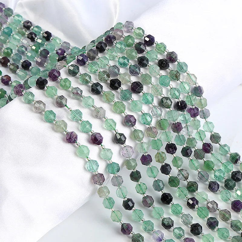 Natural Faceted Fluorite Olive Cut Stone Spacer Beads Loose Beads For Jewelry Making Diy Handmade Bracelet Accessories
