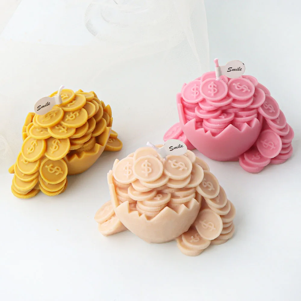 3D Coin Egg Breaking Candle Silicone Mold US Dollar Coin Banknotes Ball DIY Scented Candle Gypsum Resin Mould Cake Decor Gifts