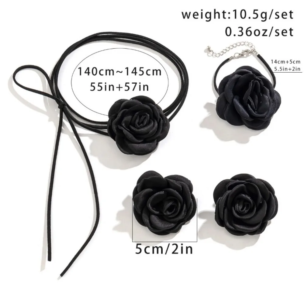 Rose Flower Choker Necklace For Women Jewelry Set Elegant Party Long Rope Chain Exaggerated Pendant Necklace And Earrings Set
