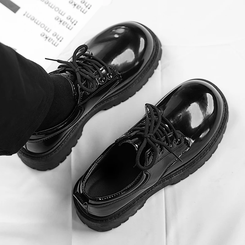 Men Patent Leather Shoes Round Toe Casual Platform Business Shoes Fashion Wedding Banquet Party Formal Dress STRONGSHEN