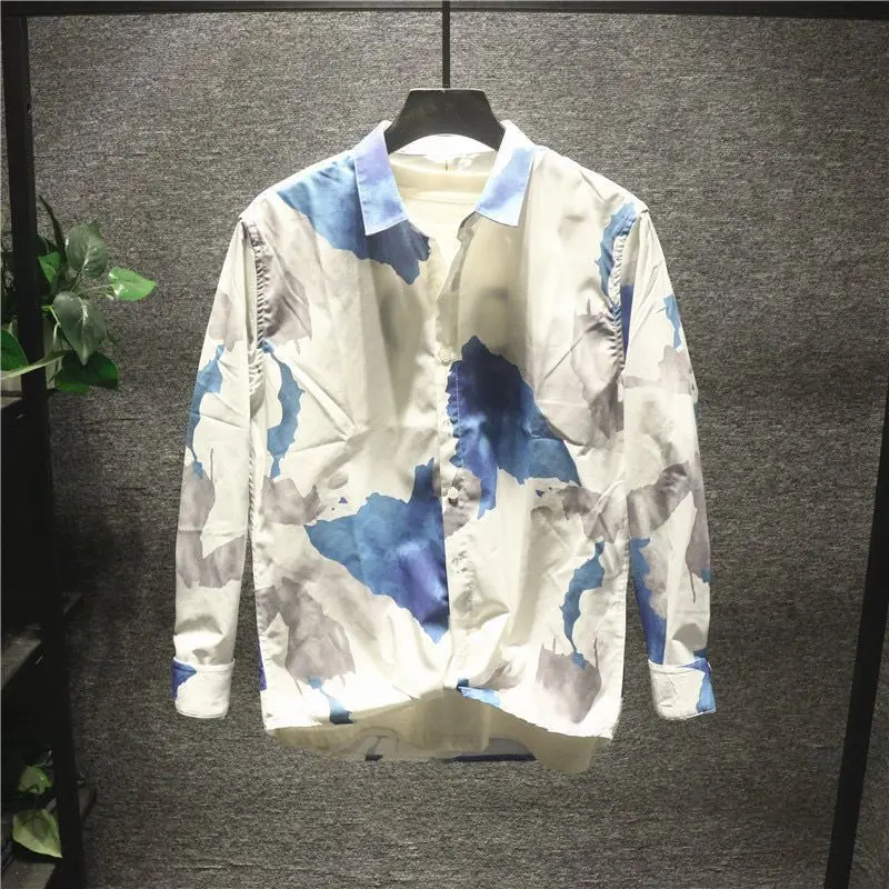 2023 Spring and Autumn Fashion Trend Korean Version Loose Casual Lapel Tie Dyed Simple Trendy Men's Street Versatile Men's Shirt