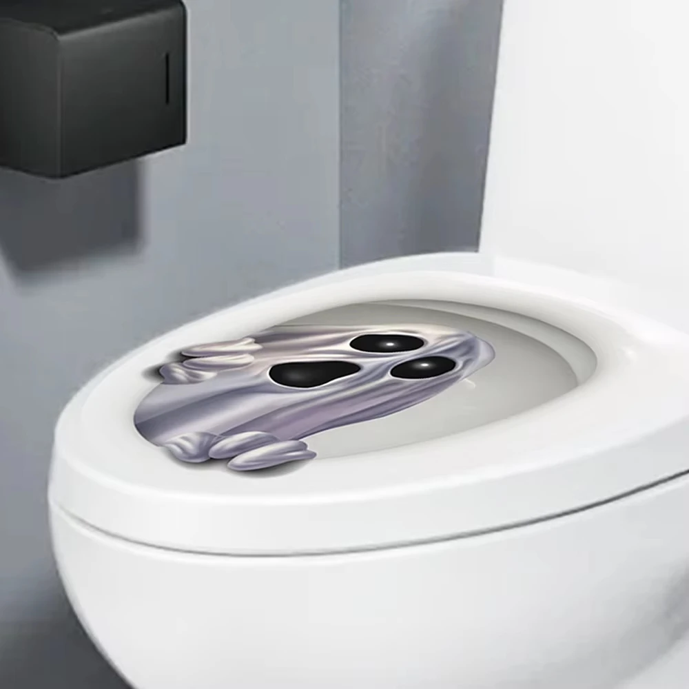 Halloween Ghost Drill Out Of Toilet Stickers Painted Toilet Decoration Waterproof Lid Stickers F08