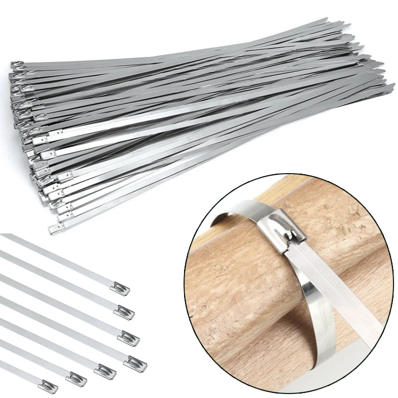 Cable Ties 304 Stainless Steel Metal Exhaust Wrap Coated Locking Zip-Exhaust Multifunctional 10/25Pcs