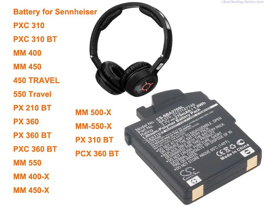 thumbnail image 2 of KCDE Replacement Battery For Sennheiser 450 Travel, 550 Travel, MM 400, MM 400-X, MM 450, MM 450-X, MM 500-X, MM 550, MM-550-X, PCX 360 BT, PX 210 BT, PX 310 BT, PX 360 2 of 9