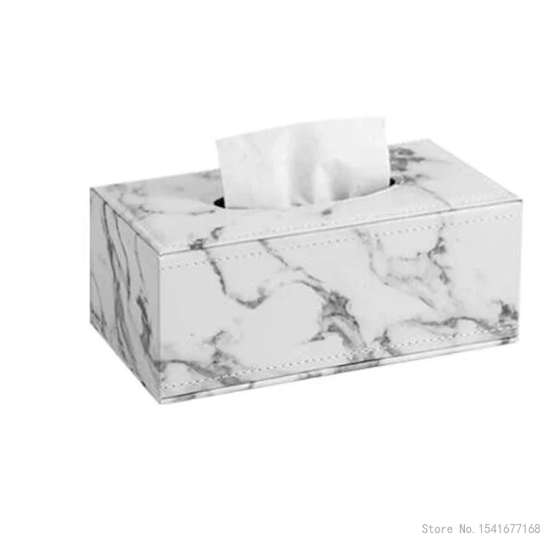 Marble Pattern Leather Multifunctional Paper Drawer Creative Tissue Box, Household Living Room, Bedroom, Study Supplies High-end