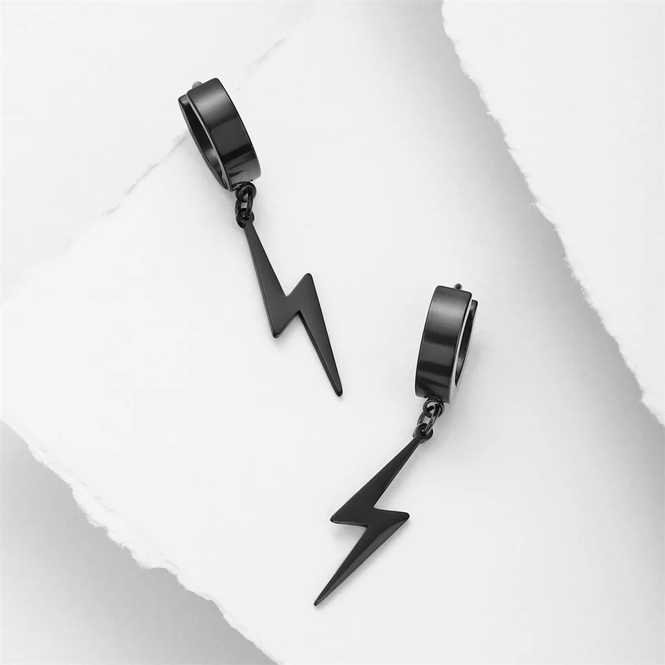 Lightning Bolt Stud Earrings - Stainless Steel Punk Thunder Flash Jewelry For Men & Women