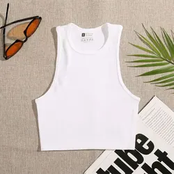 Women's Seamless Ribbed Knit Sports Vest - M (WHITE)