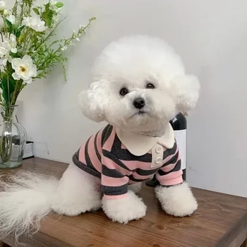 Dog Clothes Schnauzer Teddy York Shire Polo Shirt Summer Dress Striped Pet T-Shirt Dog Costume Soft Pullover Suit for Dog Puppy 4