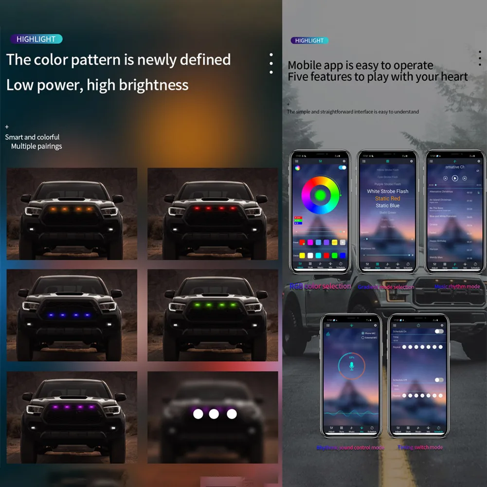 Car Grille LED Lights For Toyota For Tacoma For Ford F150 Raptor Style RGB Colorful Lamp Kits Wireless Bluetooth Control Lights